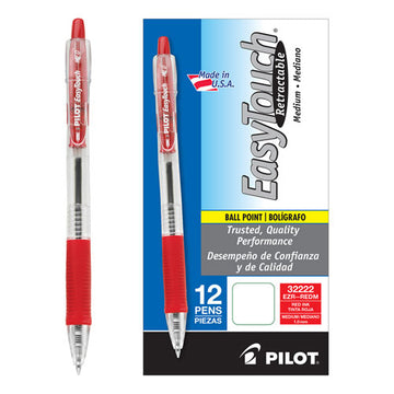 Pilot® Easytouch Ballpoint Pen, Retractable, Medium 1 Mm, Red Ink, Clear Barrel, Dozen freeshipping - TVN Wholesale